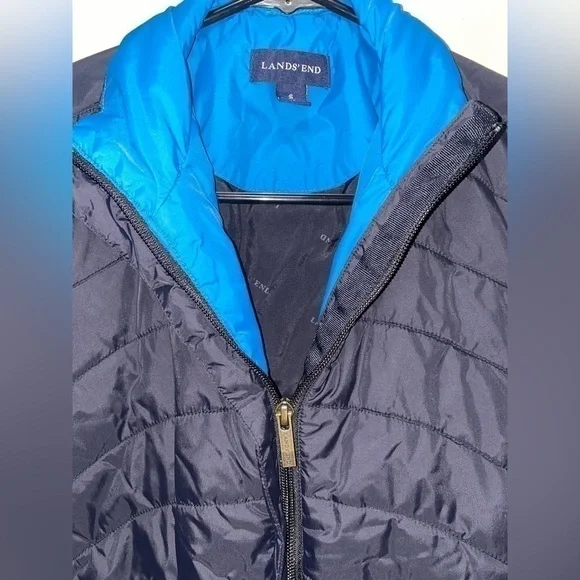 Lands End S(6-8) black with blue trim puffer coat - Picture 2 of 5